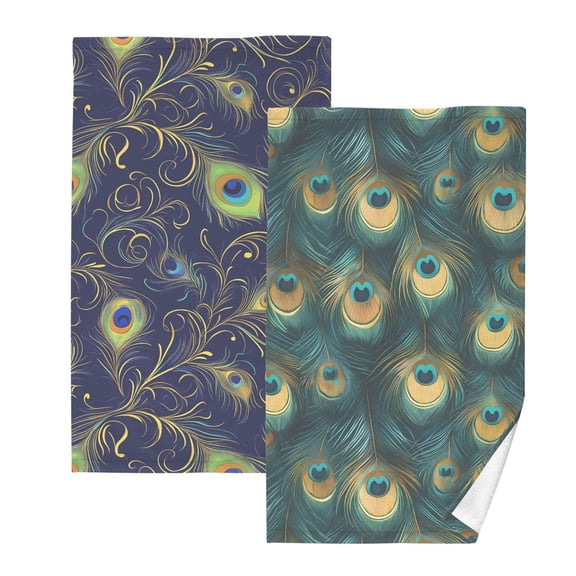 Ryvnso 2 PCs Hand Towels Sets Abstract Peacock Feathers Cotton Face Towel abstract Peacock Feathers-p1