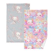 Ryvnso 2 PCs Hand Towels Sets Axolotl Cherry Blossom Cotton Face Towel axolotl in Seashell