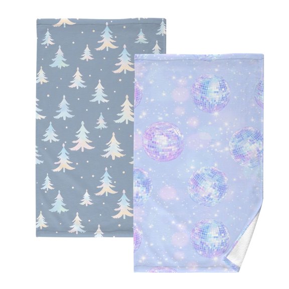 Ryvnso 2 PCs Hand Towels Sets Christmas Gradient Tree Cotton Face Towel sparkling Disco Balls