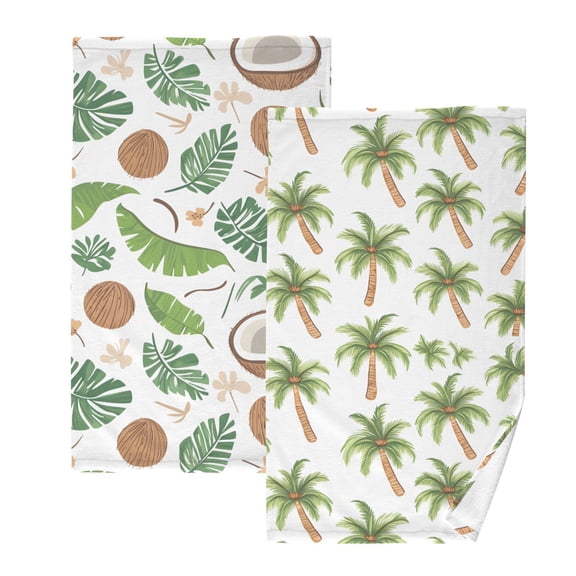 Ryvnso 2 PCs Hand Towels Sets Coconut Tropical Leaves Cotton Face Towel cute Palm Tree