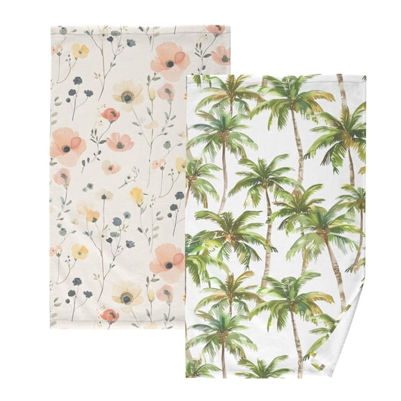 Ryvnso 2 PCs Hand Towels Sets Floral Flower Cotton Face Towel palm Trees Summer