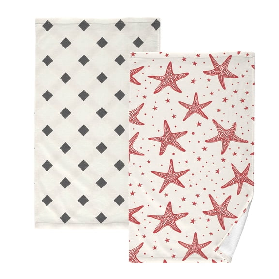 Ryvnso 2 PCs Hand Towels Sets Geometric Checkered Cotton Face Towel starfish Pattern