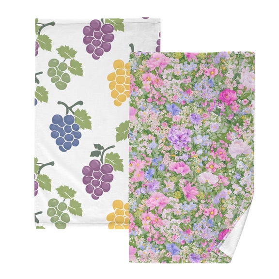 Ryvnso 2 PCs Hand Towels Sets Grapes Pattern Cotton Face Towel retro Floral