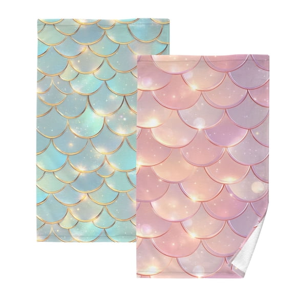 Ryvnso 2 PCs Hand Towels Sets Green Gradient Scales Cotton Face Towel pink Gradient Scales