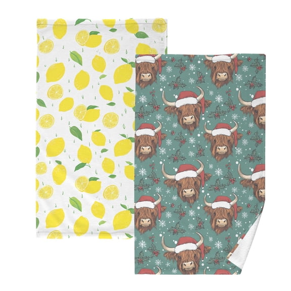 Ryvnso 2 PCs Hand Towels Sets Lemon Drops Cotton Face Towel highland Cattle Christmas