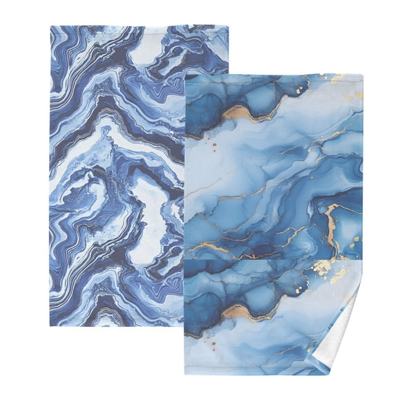 Ryvnso 2 PCs Hand Towels Sets Marble Liquid Cotton Face Towel blue Golden Marble