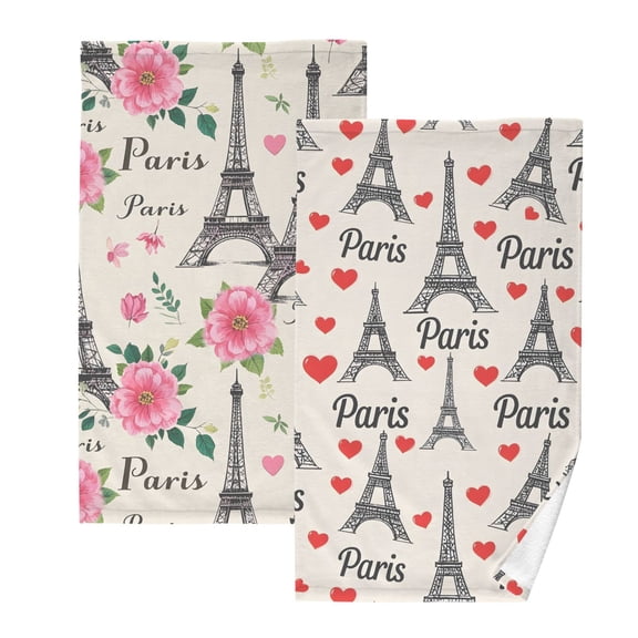 Ryvnso 2 PCs Hand Towels Sets Paris Tower Flowers Cotton Face Towel paris Tower Hearts