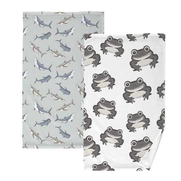 Ryvnso 2 PCs Hand Towels Sets Sharks Vintage Cotton Face Towel vintage Frogs Cartoon