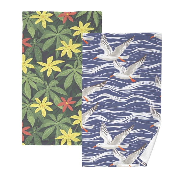 Ryvnso 2 PCs Hand Towels Sets Tropical Flowers Cotton Face Towel seagull on Wave