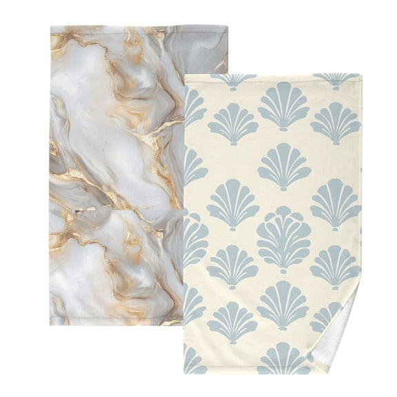 Ryvnso 2 PCs Hand Towels Sets White Gold Marble Cotton Face Towel retro Seashells