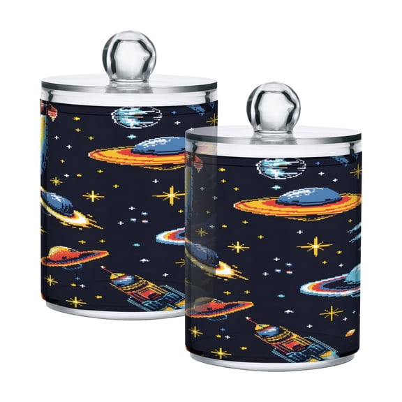 Ryvnso 2 Pack Qtip Holder Organizer Aliens and Space Bathroom Cotton Swabs Cans Storage Canister