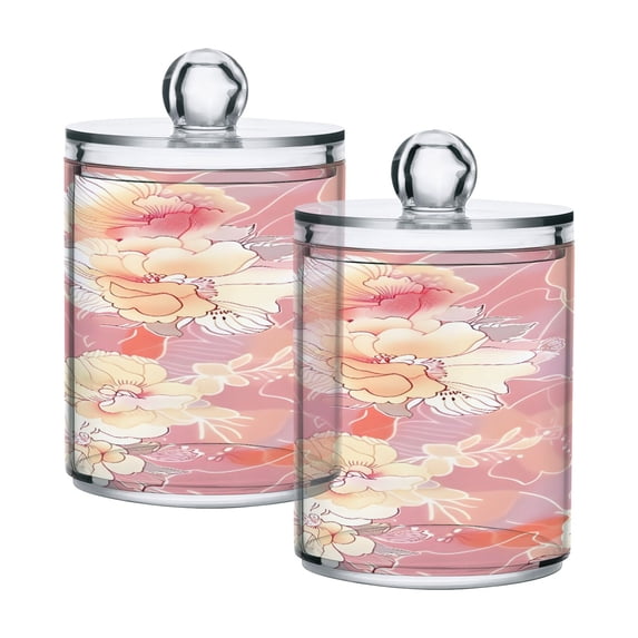 Ryvnso 2 Pack Qtip Holder Organizer Beautiful Flowers Bathroom Cotton Swabs Cans Storage Canister