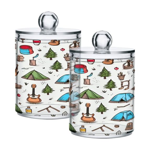 Ryvnso 2 Pack Qtip Holder Organizer Camping and Guitars Bathroom Cotton Swabs Cans Storage Canister