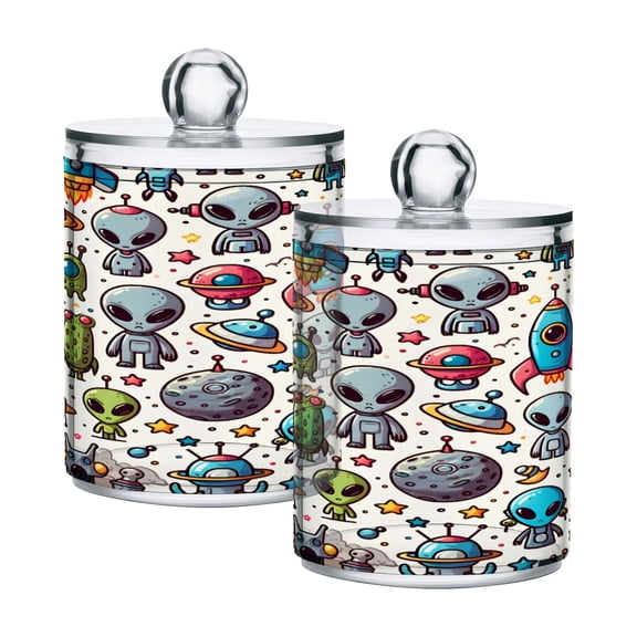 Ryvnso 2 Pack Qtip Holder Organizer Cartoon Space Abstract Universe Bathroom Cotton Swabs Cans Storage Canister