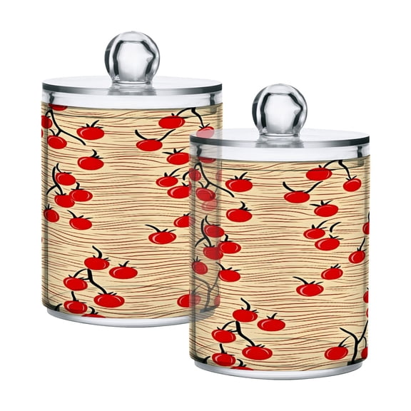 Ryvnso 2 Pack Qtip Holder Organizer Cherry Wave Pattern Bathroom Cotton Swabs Cans Storage Canister