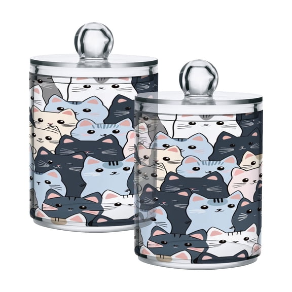 Ryvnso 2 Pack Qtip Holder Organizer Cute Doodle Cats Bathroom Cotton Swabs Cans Storage Canister