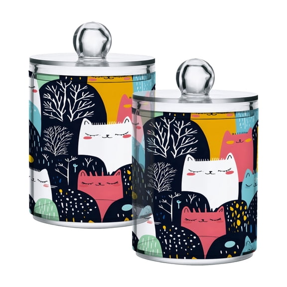 Ryvnso 2 Pack Qtip Holder Organizer Doodle Cute Rabbit Bathroom Cotton Swabs Cans Storage Canister
