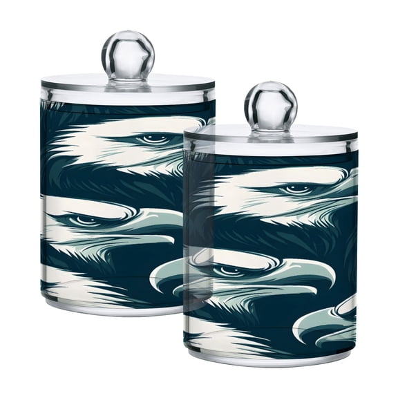 Ryvnso 2 Pack Qtip Holder Organizer Eagles Pattern Bathroom Cotton Swabs Cans Storage Canister