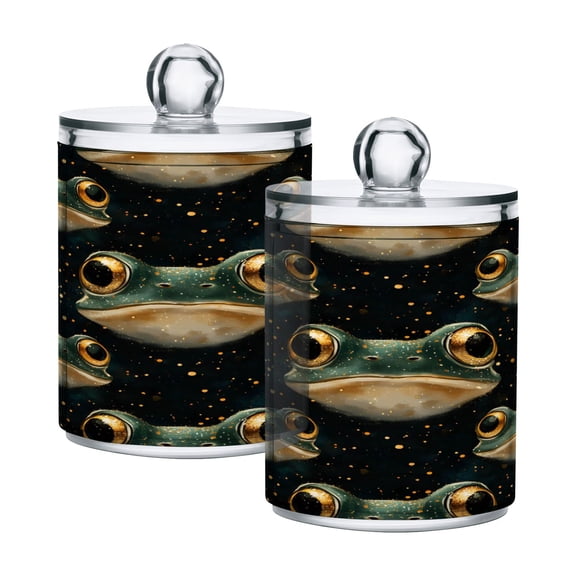 Ryvnso 2 Pack Qtip Holder Organizer Frogs Bathroom Cotton Swabs Cans Storage Canister