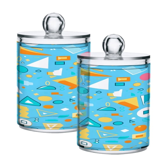 Ryvnso 2 Pack Qtip Holder Organizer Geometrical Triangle Item Pattern Bathroom Cotton Swabs Cans Storage Canister