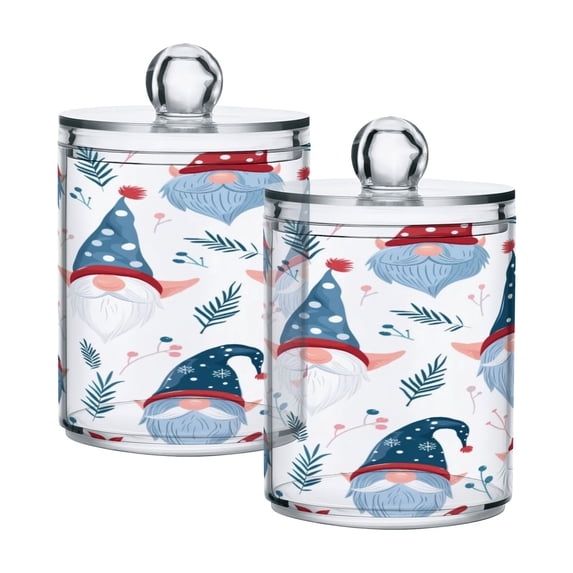 Ryvnso 2 Pack Qtip Holder Organizer Gnomes and Flowers Bathroom Cotton Swabs Cans Storage Canister