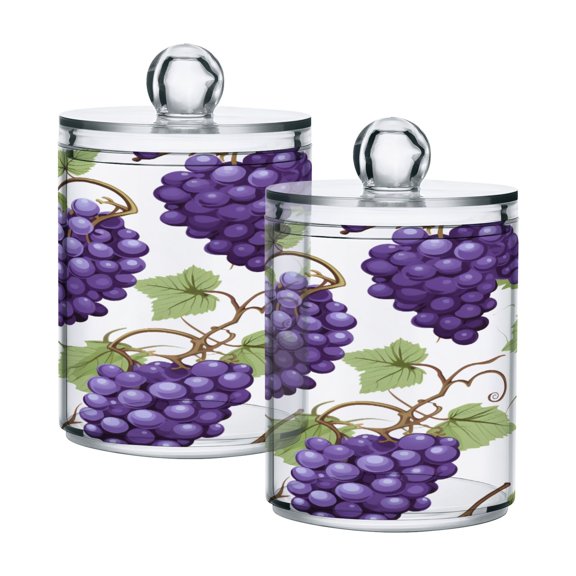 Ryvnso 2 Pack Qtip Holder Organizer Grapes Fruit Bathroom Cotton Swabs Cans Storage Canister