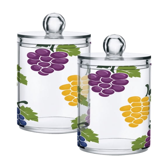 Ryvnso 2 Pack Qtip Holder Organizer Grapes Pattern Bathroom Cotton Swabs Cans Storage Canister