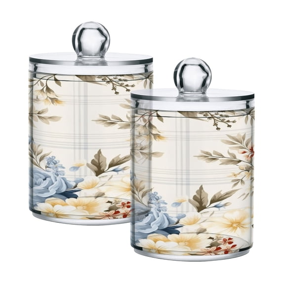 Ryvnso 2 Pack Qtip Holder Organizer Retro Peony Flower Bathroom Cotton Swabs Cans Storage Canister