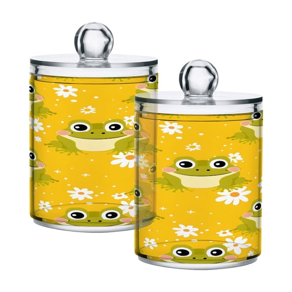 Ryvnso 2 Pack Qtip Holder Organizer Seamles Frogs Bathroom Cotton Swabs Cans Storage Canister