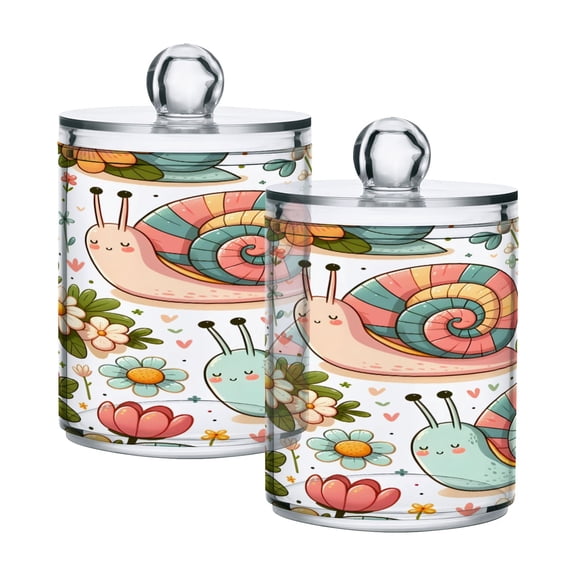 Ryvnso 2 Pack Qtip Holder Organizer Snails and Sunflowers Bathroom Cotton Swabs Cans Storage Canister