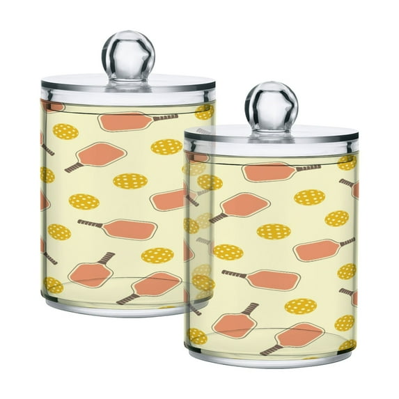 Ryvnso 2 Pack Qtip Holder Organizer Yellow Pickleball Balls Bathroom Cotton Swabs Cans Storage Canister