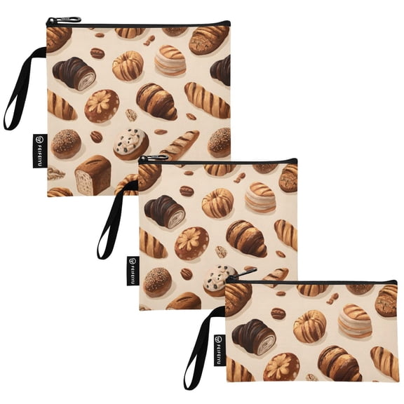 Ryvnso 3 Pack Reusable Snack Bags Sandwich Storage Pouches Washable Lunch Bag Breads