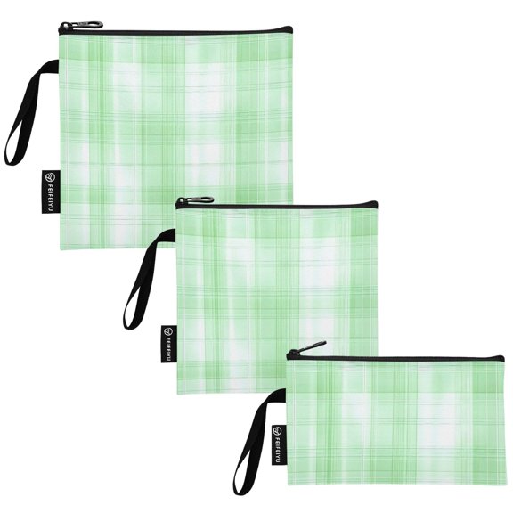 Ryvnso 3 Pack Reusable Snack Bags Sandwich Storage Pouches Washable Lunch Bag Checkered Grid-c8