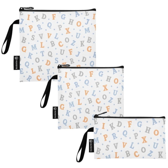 Ryvnso 3 Pack Reusable Snack Bags Sandwich Storage Pouches Washable Lunch Bag Cute Alphabets