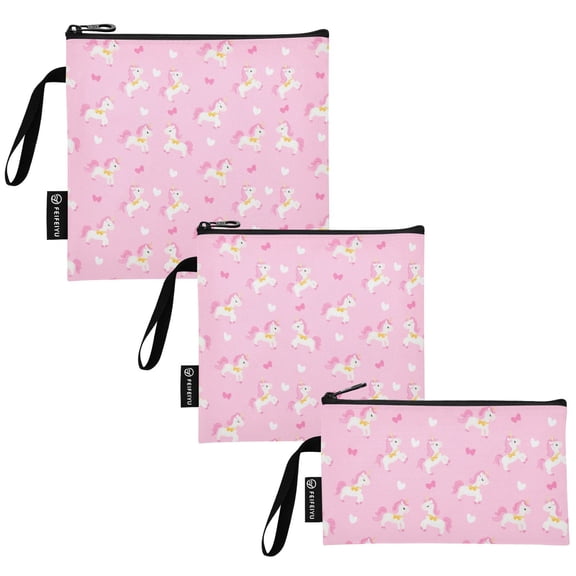 Ryvnso 3 Pack Reusable Snack Bags Sandwich Storage Pouches Washable Lunch Bag Cute Unicorns