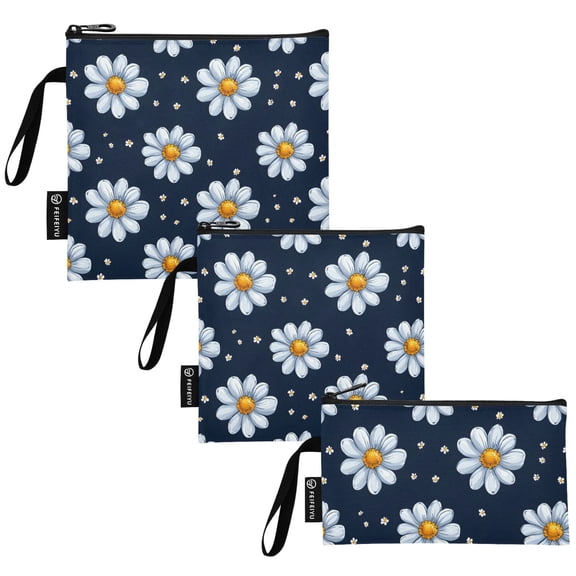 Ryvnso 3 Pack Reusable Snack Bags Sandwich Storage Pouches Washable Lunch Bag Daisy Floral