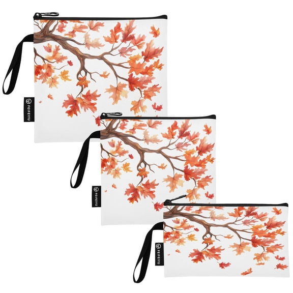 Ryvnso 3 Pack Reusable Snack Bags Sandwich Storage Pouches Washable Lunch Bag Falling Autumn Leaves