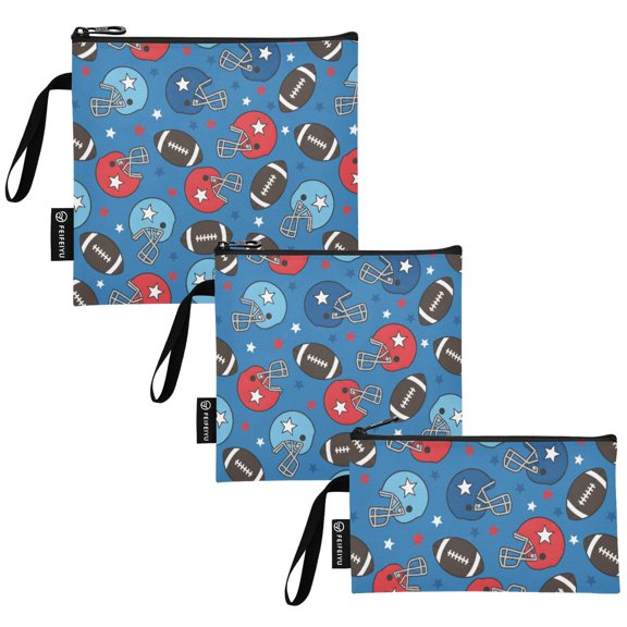 Ryvnso 3 Pack Reusable Snack Bags Sandwich Storage Pouches Washable Lunch Bag Football Star Helmet
