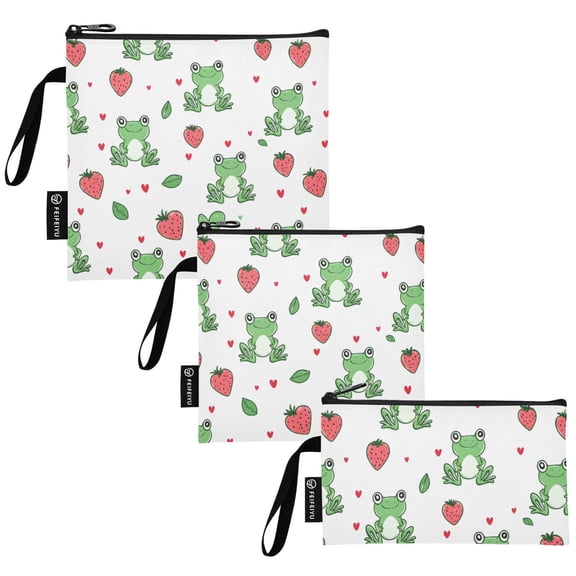 Ryvnso 3 Pack Reusable Snack Bags Sandwich Storage Pouches Washable Lunch Bag Frog Strawberry