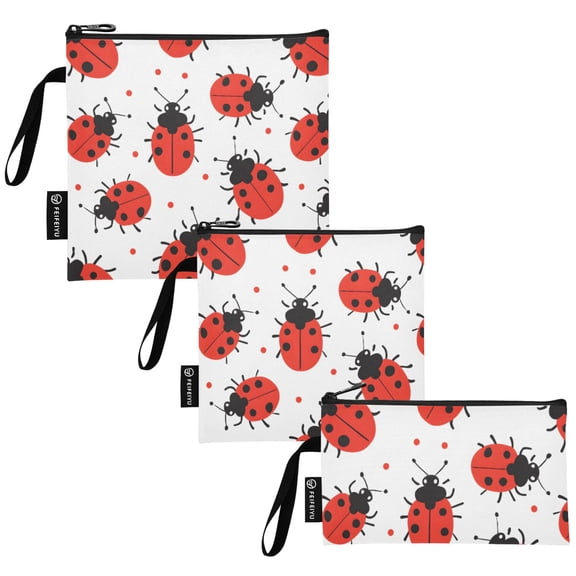 Ryvnso 3 Pack Reusable Snack Bags Sandwich Storage Pouches Washable Lunch Bag Ladybugs Polka Dots