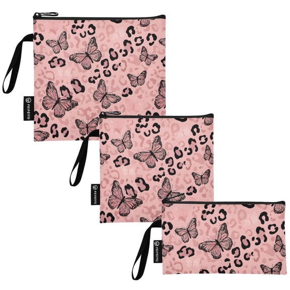 Ryvnso 3 Pack Reusable Snack Bags Sandwich Storage Pouches Washable Lunch Bag Leopard Pink Butterfly