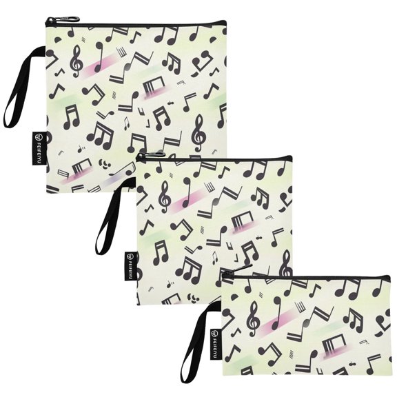 Ryvnso 3 Pack Reusable Snack Bags Sandwich Storage Pouches Washable Lunch Bag Musical Notes with Rainbow