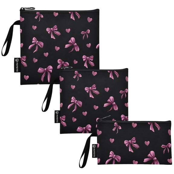 Ryvnso 3 Pack Reusable Snack Bags Sandwich Storage Pouches Washable Lunch Bag Pink Purple Bows
