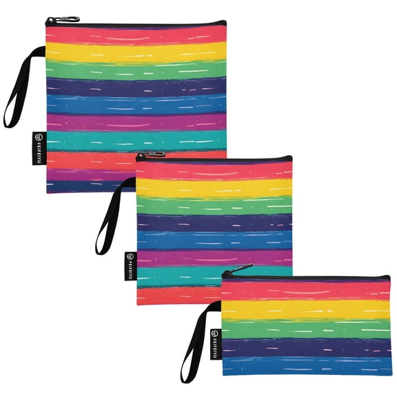 Ryvnso 3 Pack Reusable Snack Bags Sandwich Storage Pouches Washable Lunch Bag Rainbow Stripes Pattern