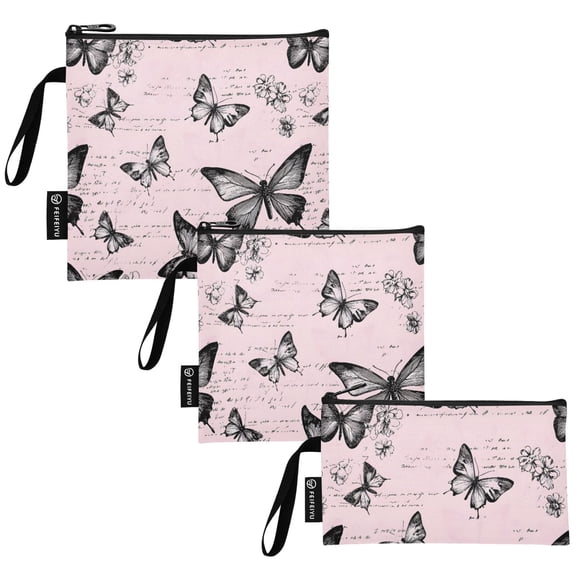 Ryvnso 3 Pack Reusable Snack Bags Sandwich Storage Pouches Washable Lunch Bag Retro Butterfly