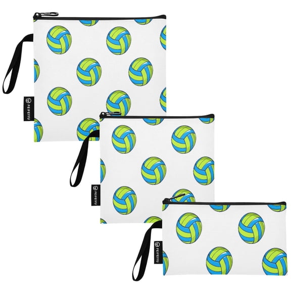 Ryvnso 3 Pack Reusable Snack Bags Sandwich Storage Pouches Washable Lunch Bag Volleyball Green