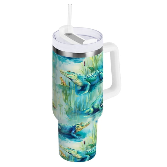 Ryvnso 30 oz Tumbler with Handle and Straw Alligator Frogs Insulated Stainless Steel Travel Mug with Lid