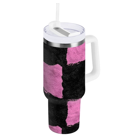 Ryvnso 30 oz Tumbler with Handle and Straw Artistic Checkered Paint Insulated Stainless Steel Travel Mug with Lid