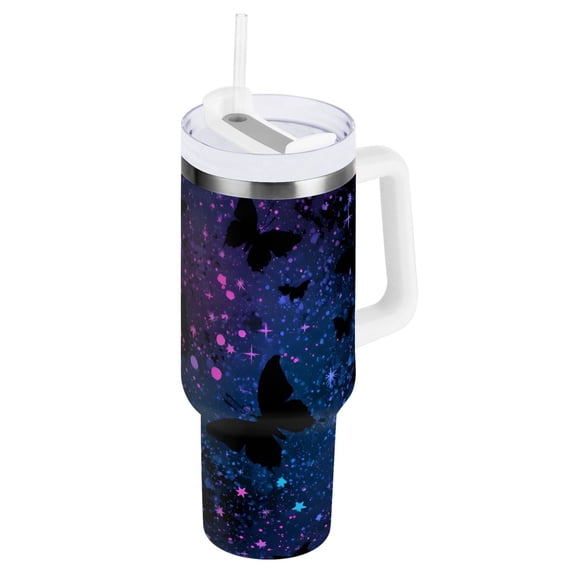 Ryvnso 30 oz Tumbler with Handle and Straw Dreamy Butterfly Night Insulated Stainless Steel Travel Mug with Lid