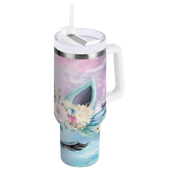 Ryvnso 30 oz Tumbler with Handle and Straw Insulated Stainless Steel Travel Mug with Lid Cute Unicorn